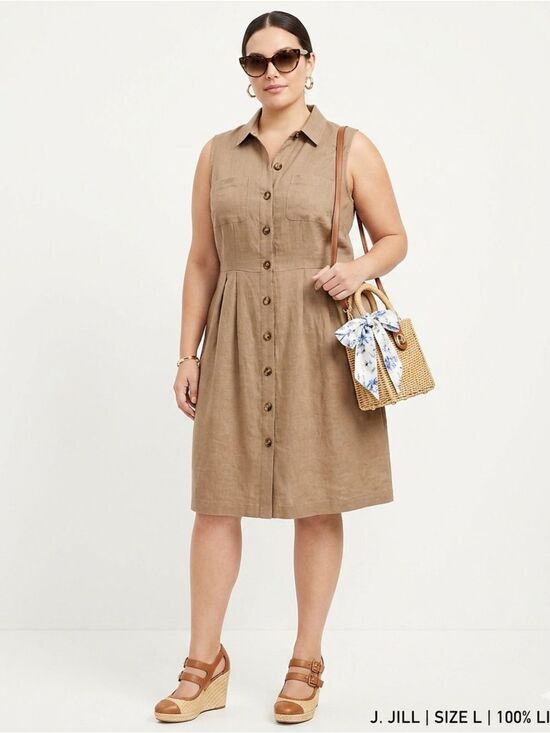 J. Jill Dresses & Skirts - J. Jill Brown 100% Linen Dress Size‎ Small S I Love Linen Coastal Grandma EUC
